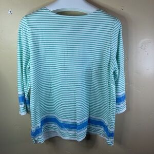 Talbots 2X Color Block Stripes 3/4 Sleeve Turquoise and Blue‎ Comfy Top Travel